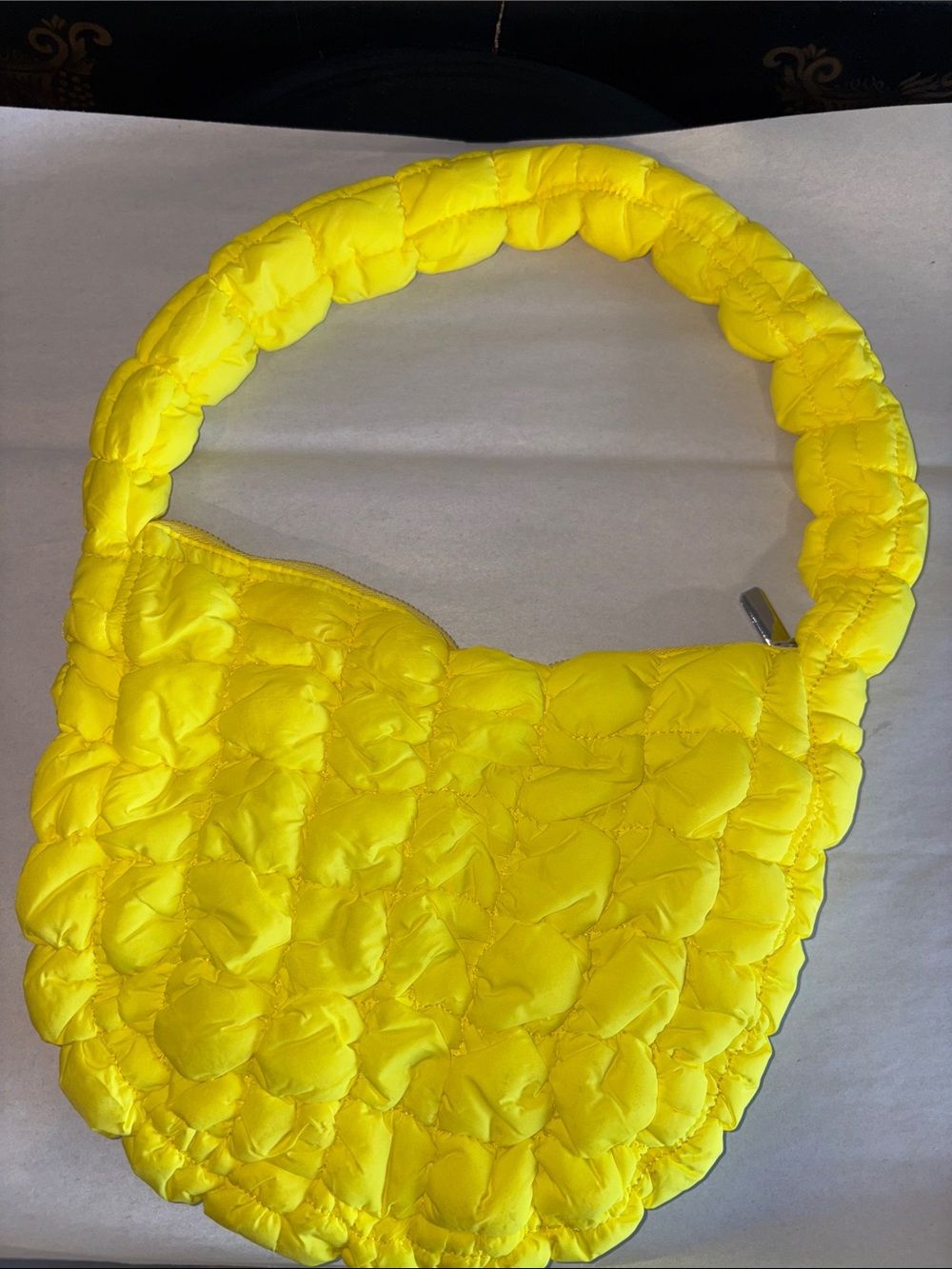 neon yellow quilted shoulder bag